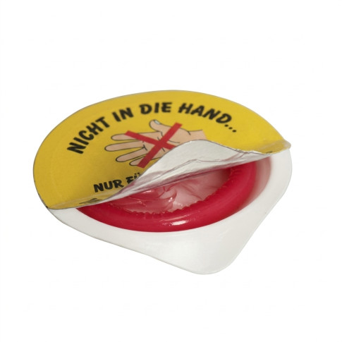 Bedrucktes Kondom in Kapsel-Verpackung