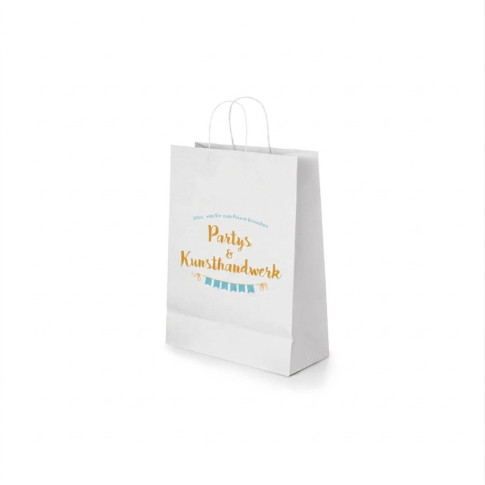 Papiertragetasche Weiß Kraftpapier (Kleinformat 18 x 24 cm) – Bedruckbar