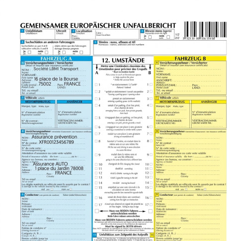 Vorausgefüllter Unfallbericht – individuell vorgedruckt (P6564)