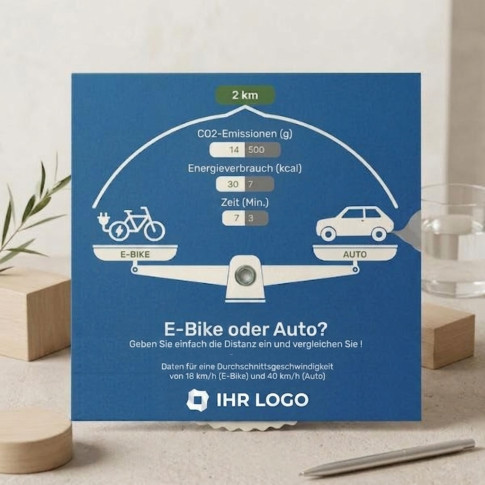CO₂-Vergleichsscheibe – E-Bike vs. Auto, personalisierbar